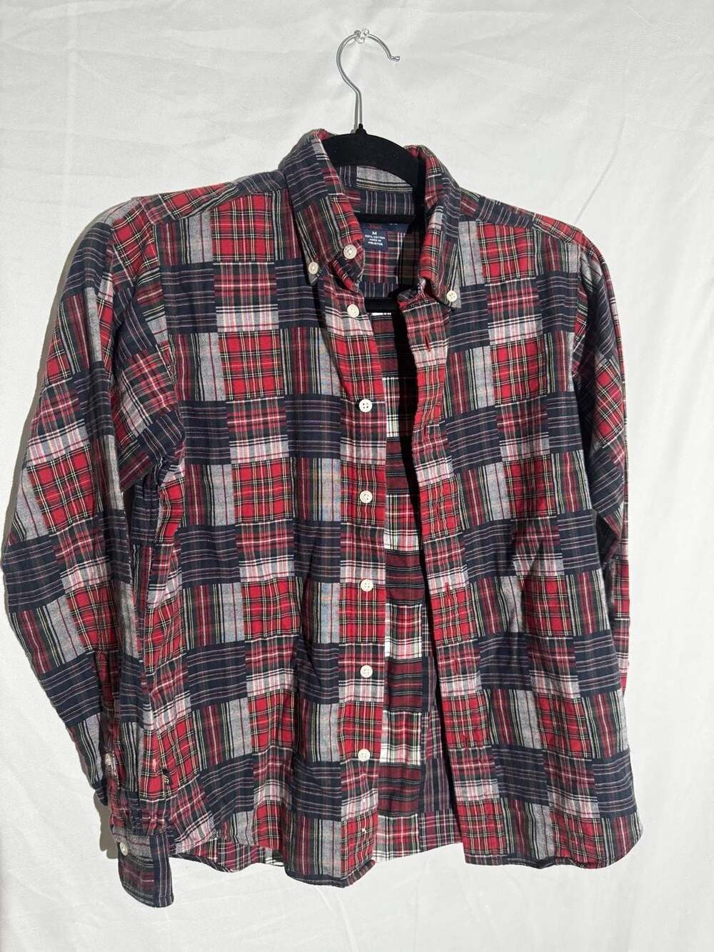Brooks Brothers Patchwork Plaid Button Down Shirt Mens M Red Navy Americana